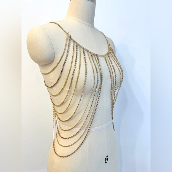 ALTEREDREAMS Gold Rhinestone Body Chain Top | Festival Rave Harness | Statement - Picture 9 of 9